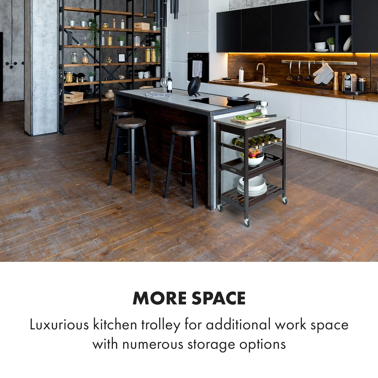 Vermont Servierwagen Küchenwagen 5 Etagen Holz Edelstahl Mobil 2 Vermont Servierwagen Küchenwagen 5 Etagen Holz Edelstahl Mobil – Bild 2