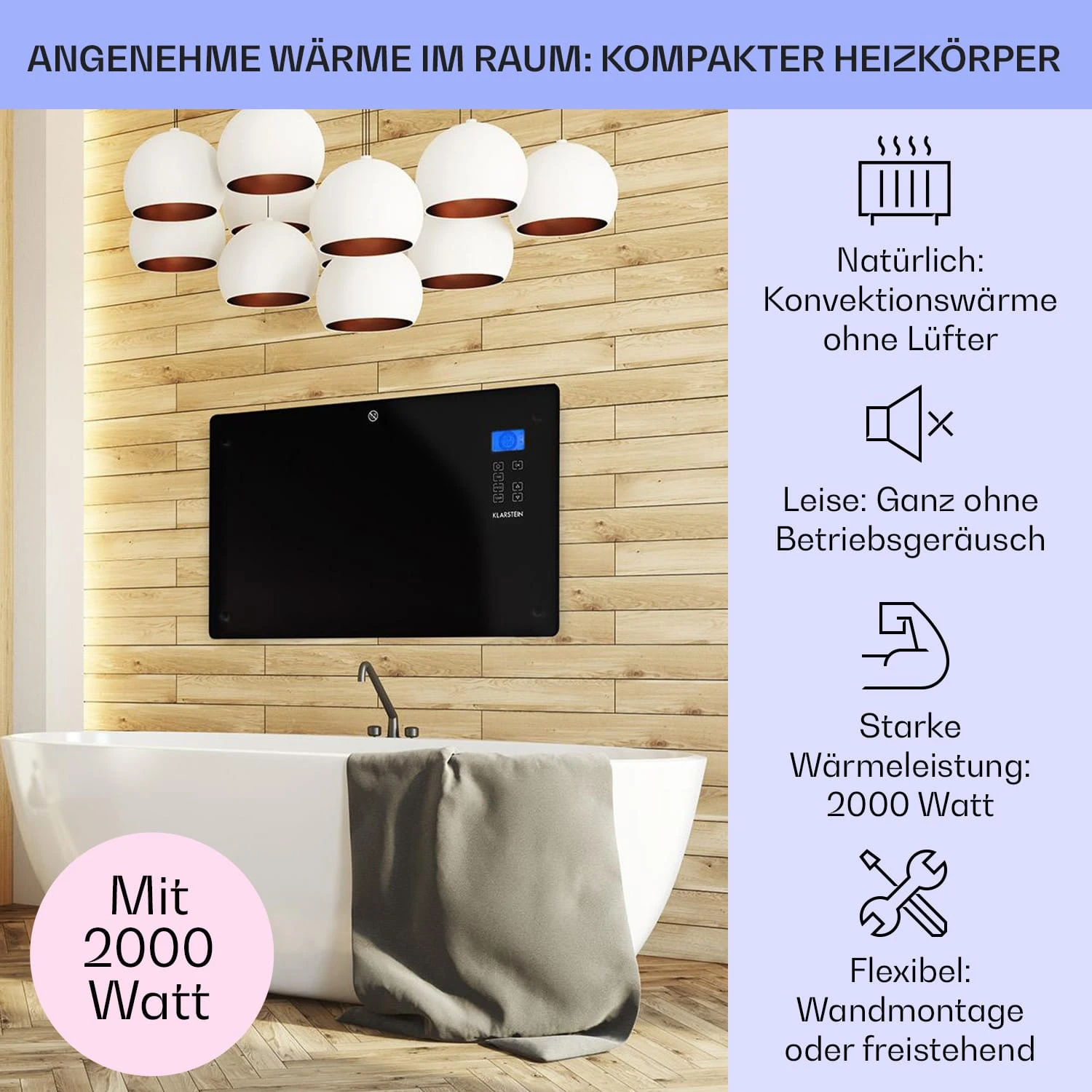 Norderney Konvektions-Heizgerät Thermostat Timer 2000W 30m² Schwarz 2 Norderney Konvektions-Heizgerät Thermostat Timer 2000W 30m² Schwarz – Bild 2