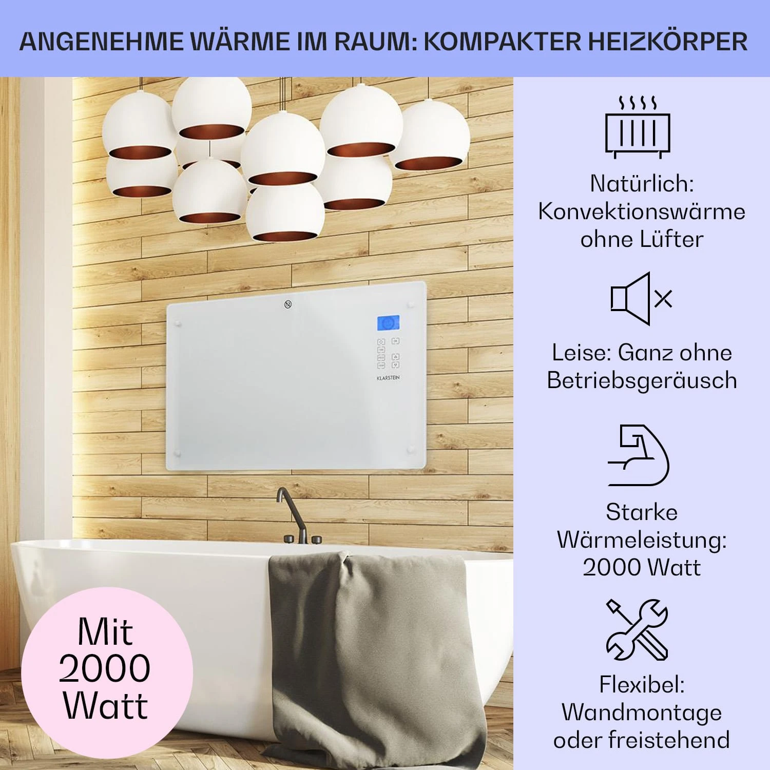 Norderney Konvektions-Heizgerät Thermostat Timer 2000W 30m² Weiß 2 Norderney Konvektions-Heizgerät Thermostat Timer 2000W 30m² Weiß – Bild 2