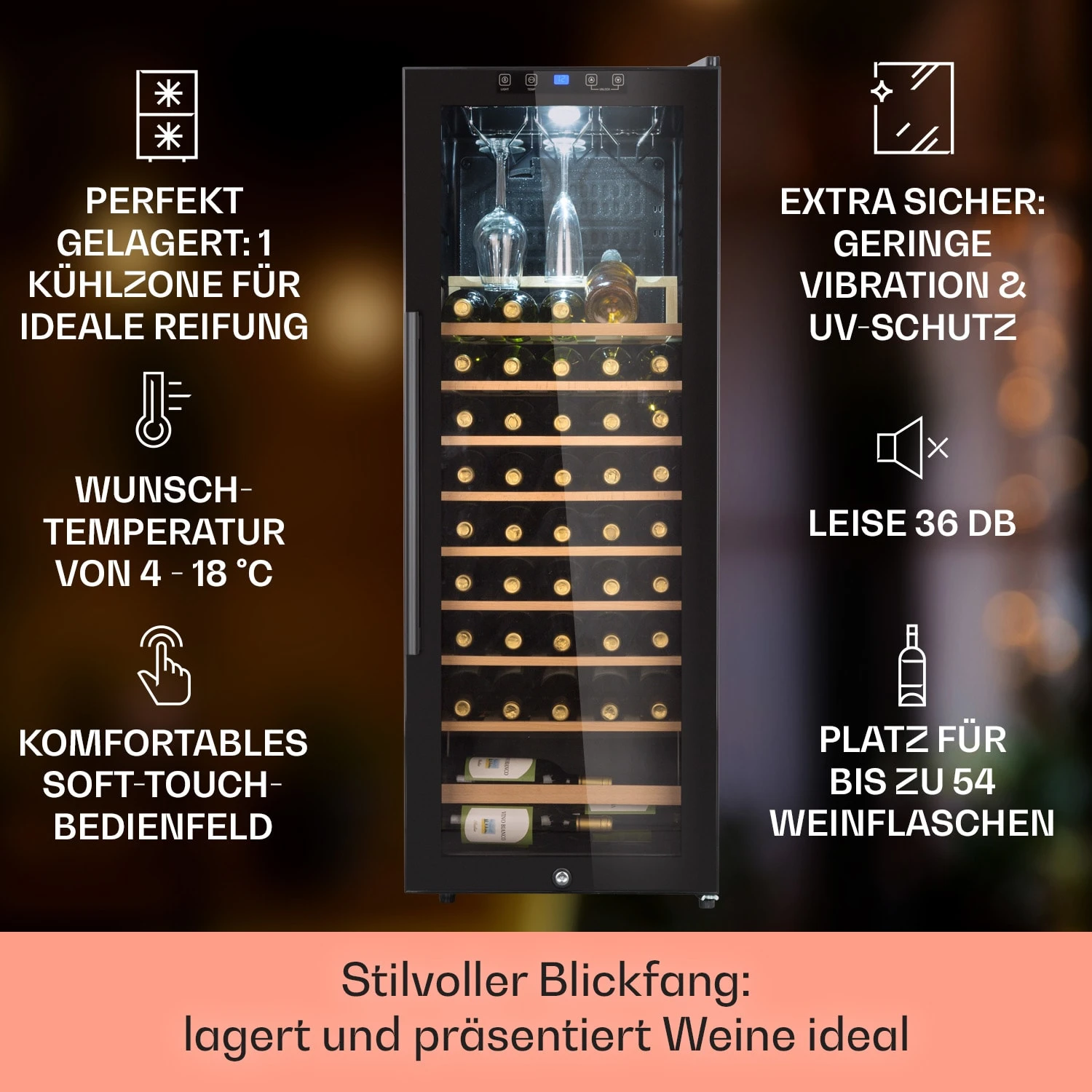 Barossa 54 Uno Weinkühlschrank 155 L 54 Flaschen Glastür Touch LED 2 Barossa 54 Uno Weinkühlschrank 155 L 54 Flaschen Glastür Touch LED – Bild 2