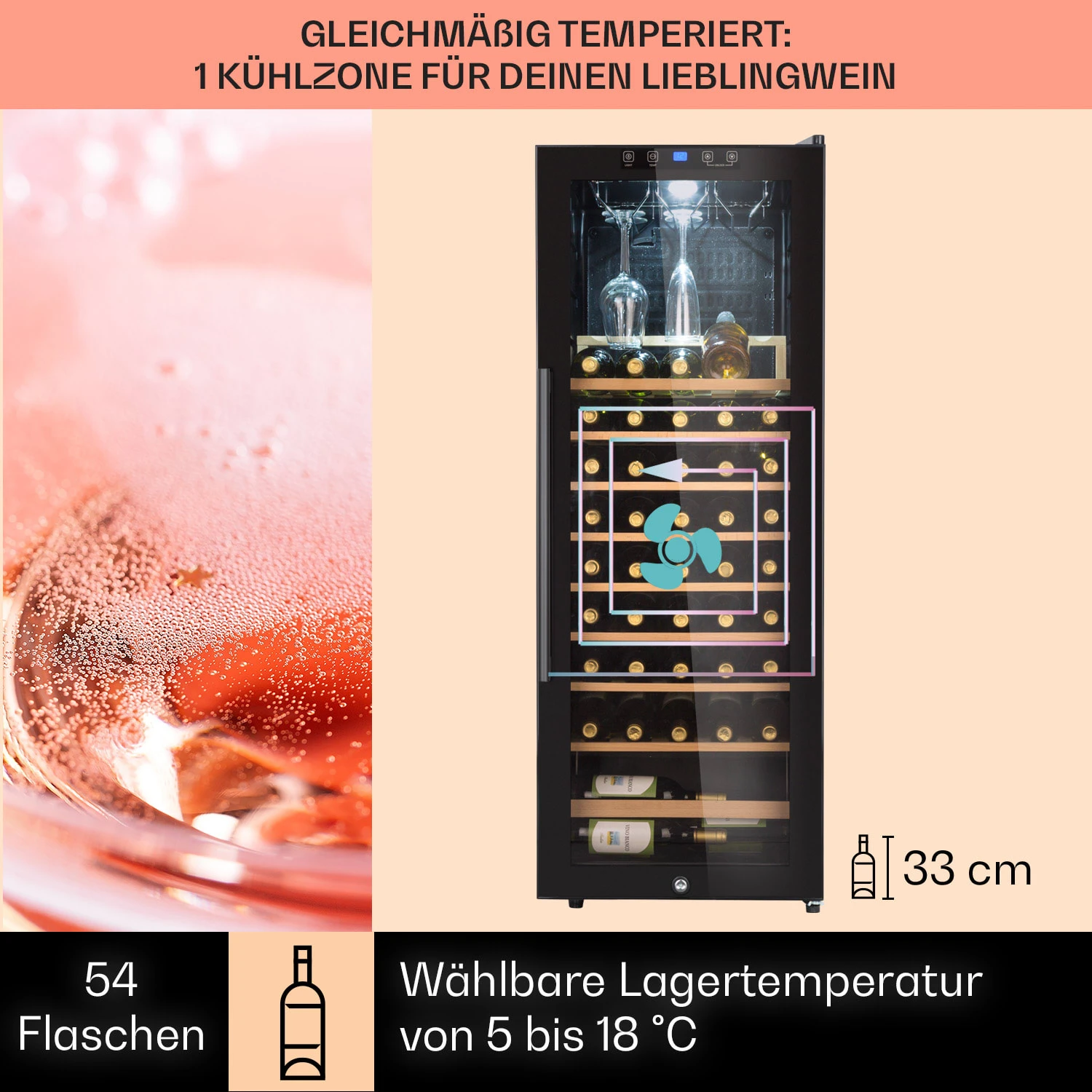 Barossa 54 Uno Weinkühlschrank 155 L 54 Flaschen Glastür Touch LED 3 Barossa 54 Uno Weinkühlschrank 155 L 54 Flaschen Glastür Touch LED – Bild 3