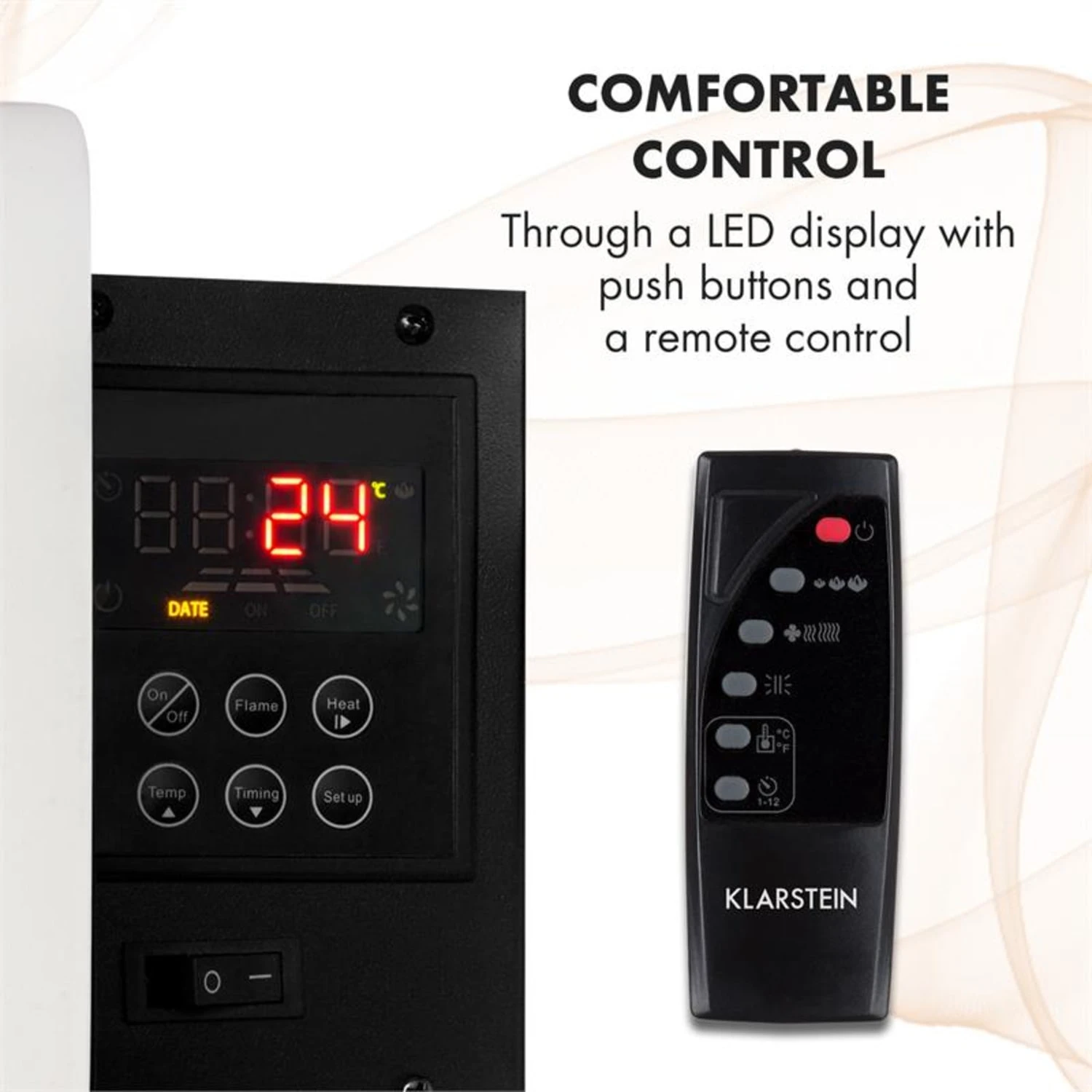 Klarstein Belfort Light & Fire Elektrischer Kamin 1000/2000W Fernbedienung – Bild 4