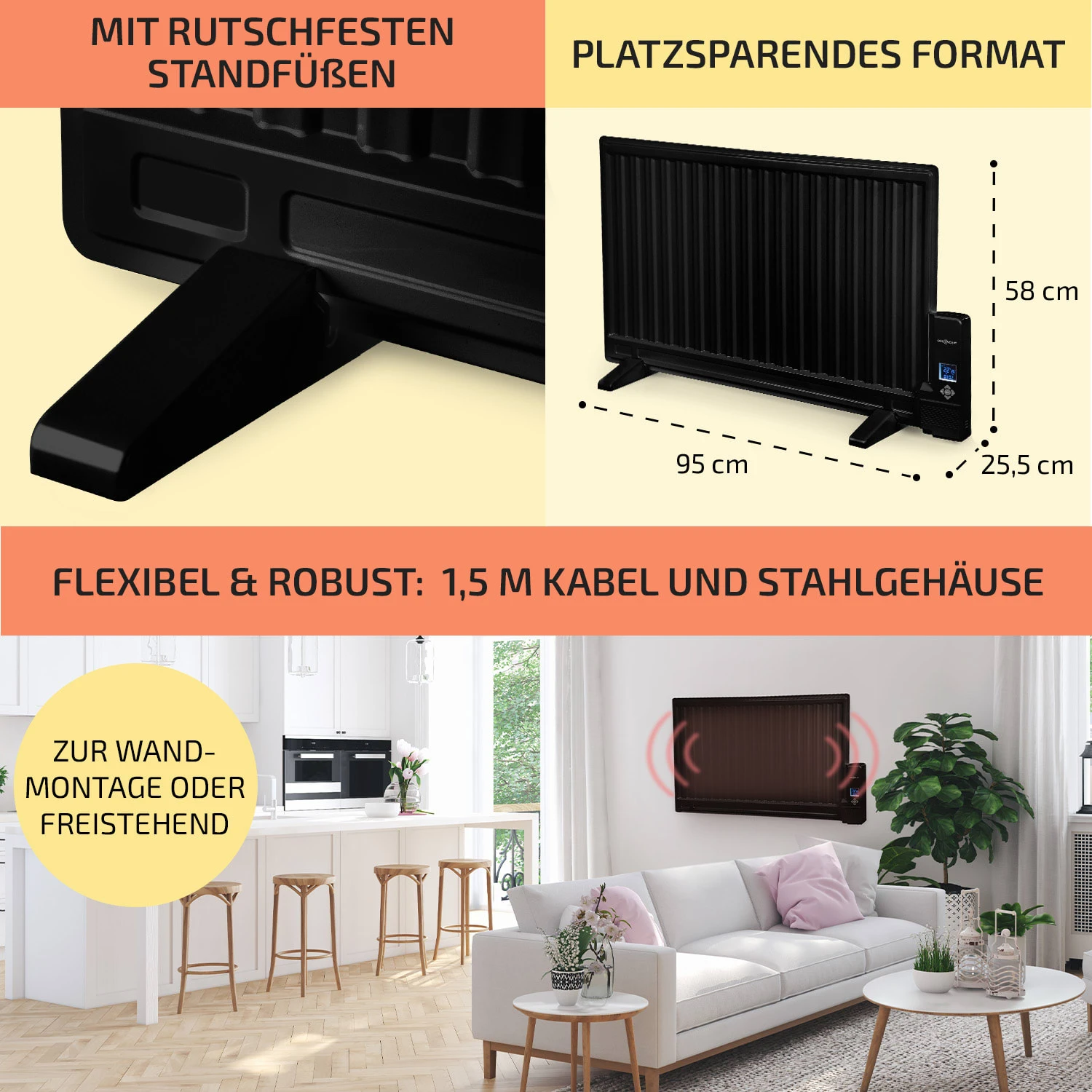 Wallander Ölradiator 800W Thermostat Ölheizung Ultraflach Schwarz 6 Wallander Ölradiator 800W Thermostat Ölheizung Ultraflach Schwarz – Bild 6
