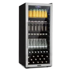 Beersafe 7XL Kühlschrank 242 Liter 5 Böden Panoramaglastür Edelstahl