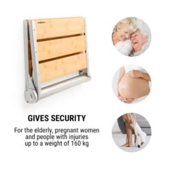 Arielle Deluxe Duschsitz Bambus Aluminium Klappbar 160 Kg Max. Holz -Haushaltsgeräte Rabatte 10034210 yy 0003 logo oneConcept Arielle Deluxe Duschsitz Bambus