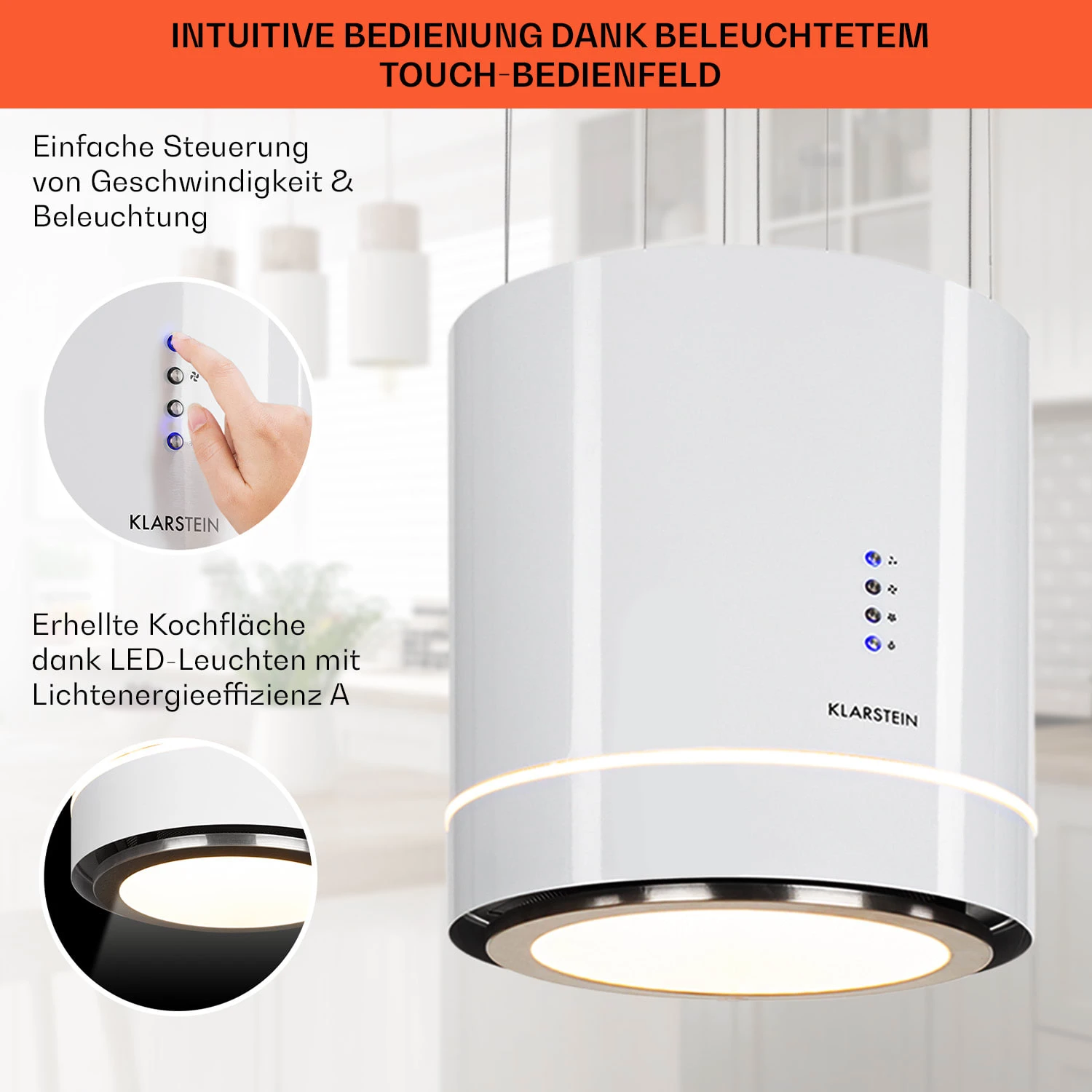 Tron Ambience Inselabzugshaube Ø38cm Umluft 540m³/h LED Weiß 4 Tron Ambience Inselabzugshaube Ø38cm Umluft 540m³/h LED Weiß – Bild 4