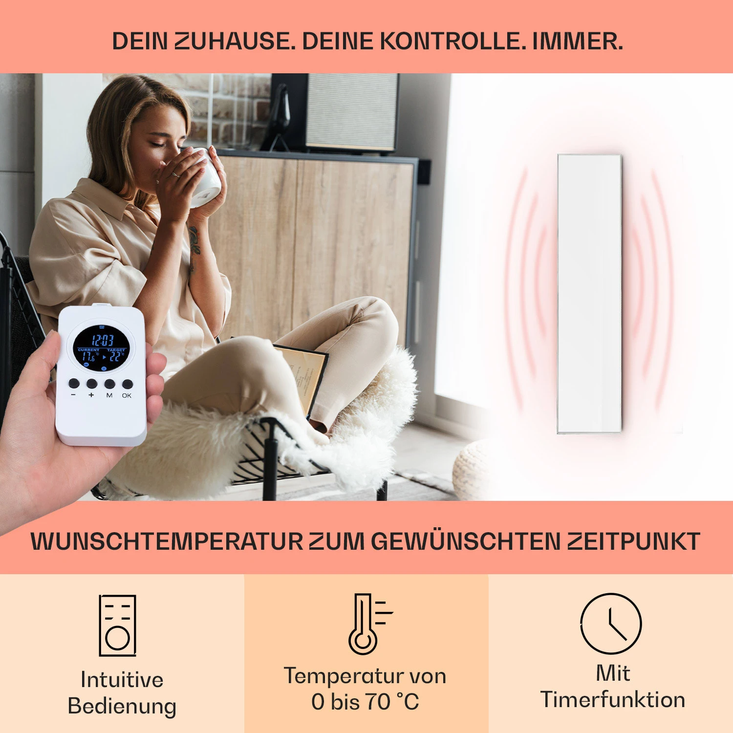 Wonderwall Air 36 Infrarotheizung 120x30cm 360W Wandinstallation Fernbedienung 3 Wonderwall Air 36 Infrarotheizung 120x30cm 360W Wandinstallation Fernbedienung – Bild 3