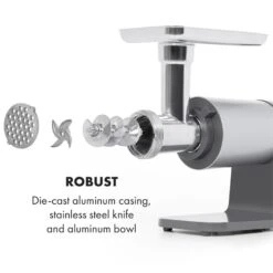 Mett Max Elektrischer Fleischwolf 600W Kupfermotor Aluminium -Haushaltsgeräte Rabatte 10034244 yy 0005 logo Klarstein Mett Max elektrischer Fleischwolf grau