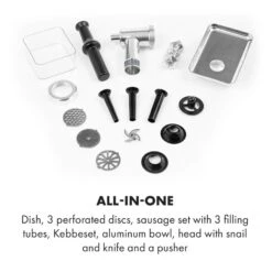 Mett Max Elektrischer Fleischwolf 600W Kupfermotor Aluminium -Haushaltsgeräte Rabatte 10034244 yy 0006 logo Klarstein Mett Max elektrischer Fleischwolf grau