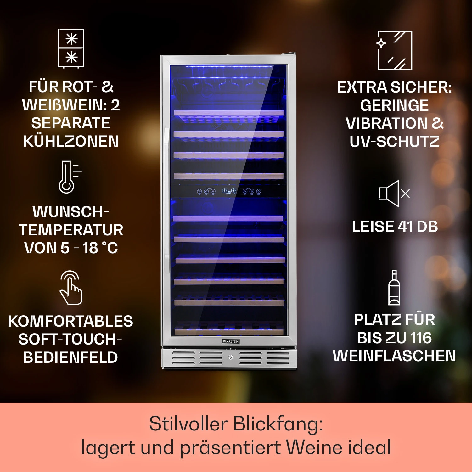 Vinovilla Grande 116 Built-in Duo Weinkühlschrank 310 Ltr 116 Fl. LED 2 Vinovilla Grande 116 Built-in Duo Weinkühlschrank 310 Ltr 116 Fl. LED – Bild 2