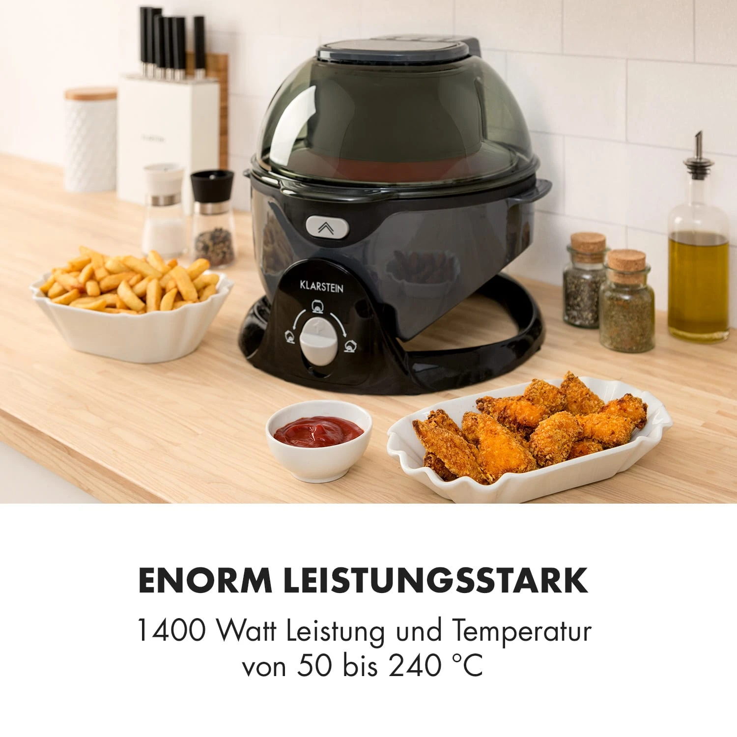 VitAir Pommesmaster Heißluftfritteuse 360° 1400W 50-240°C Timer 2 VitAir Pommesmaster Heißluftfritteuse 360° 1400W 50-240°C Timer – Bild 2