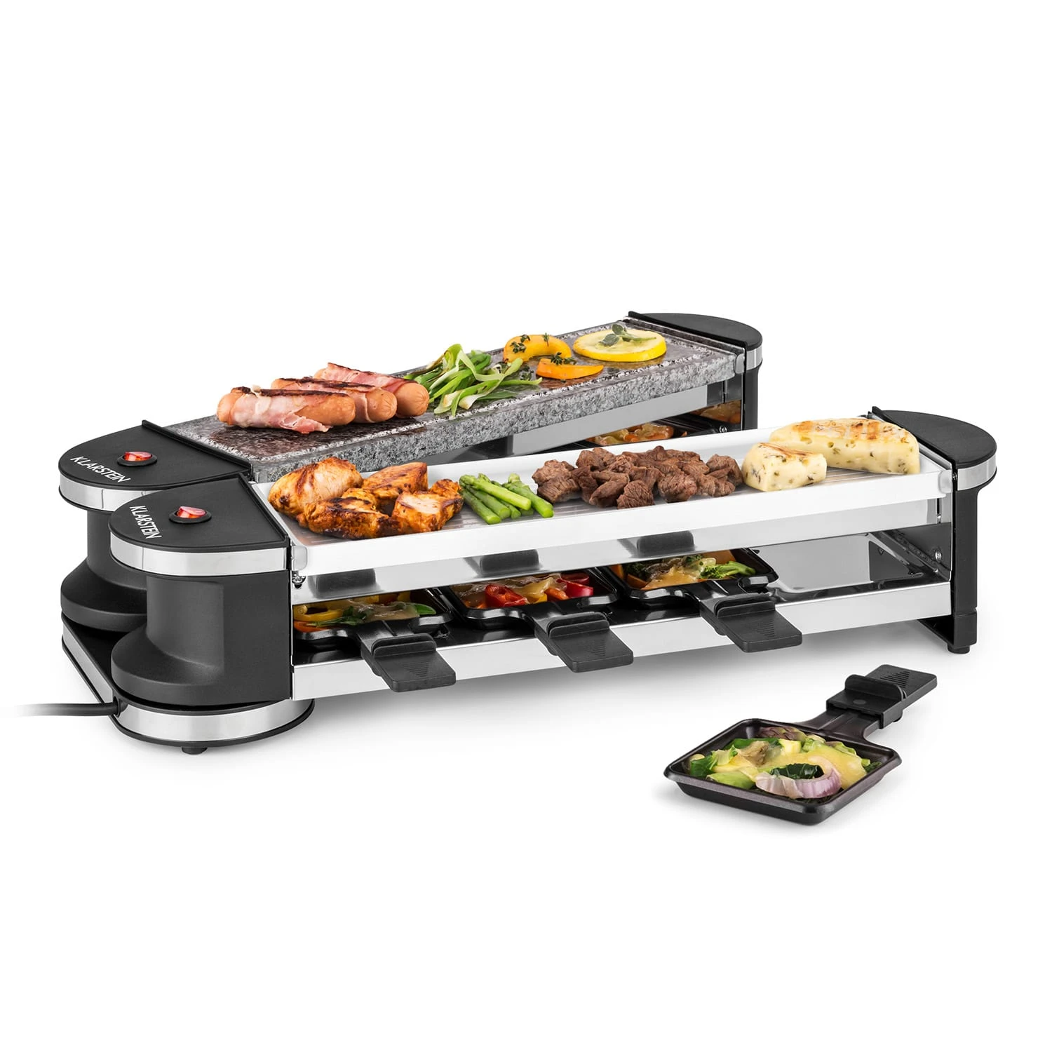 Tenderloin 50/50 Raclette-Grill 1200W 8 Personen Natursteinplatte Metallgrillplatte 1 Tenderloin 50/50 Raclette-Grill 1200W 8 Personen Natursteinplatte Metallgrillplatte