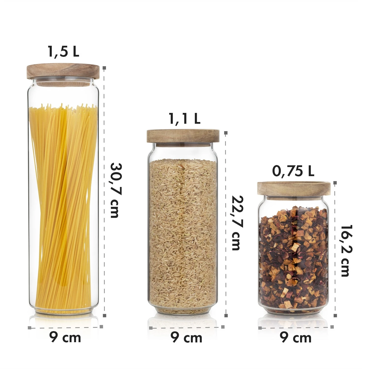 Glaswerk Lovage Vorratsgläser 0,75 1,1 1,5 L 3er Set Borosilikatglas Akazienholzdeckel Silikon 8 Glaswerk Lovage Vorratsgläser 0,75 1,1 1,5 L 3er Set Borosilikatglas Akazienholzdeckel Silikon – Bild 8