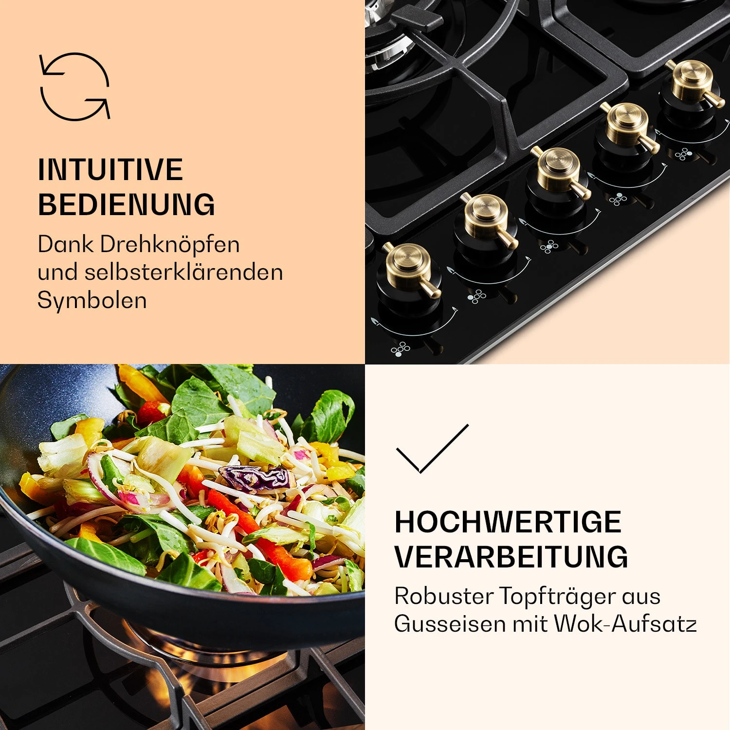 Victoria 5 Gaskochfeld 5-flammig Sabaf-Brenner Glaskeramik Retro-Look 5 Victoria 5 Gaskochfeld 5-flammig Sabaf-Brenner Glaskeramik Retro-Look – Bild 5