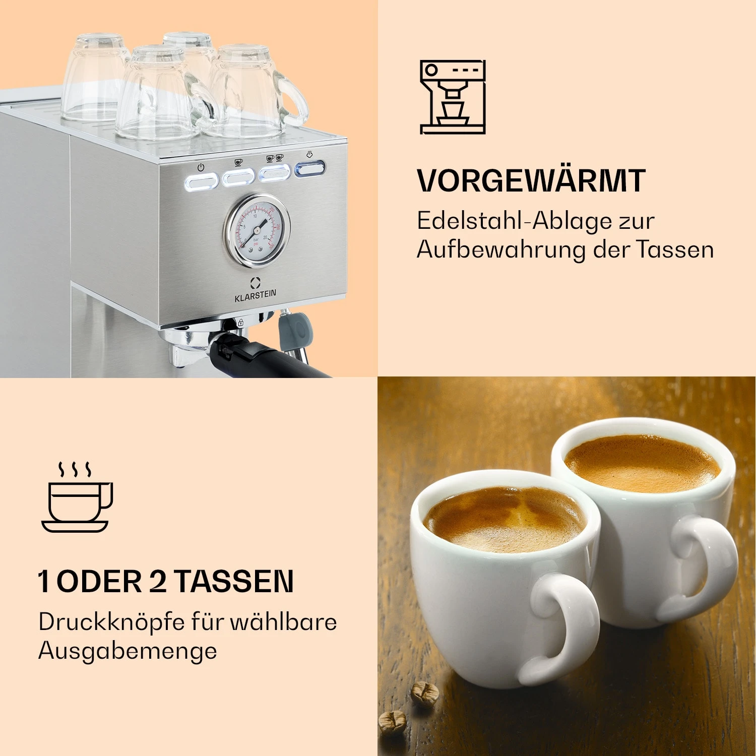 Pausa Espressomaker 1350 Watt 20 Bar Druck Wassertank: 1,4 Liter Edelstahl 4 Pausa Espressomaker 1350 Watt 20 Bar Druck Wassertank: 1,4 Liter Edelstahl – Bild 4