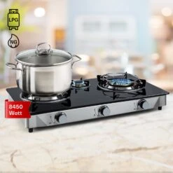 Barzona 3 Campingkocher 3 Brenner 3,4 / 0,75 / 4,3 KW Glas Edelstahl