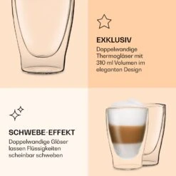 DUOS Doppelwandiges Glas | Thermoglas | 310 Ml | Trinkglas | Espressoglas, Teeglas, Shotglas | Für Heiße Und Kalte Getränke | Borosilikatglas| Hitze- Und Kältebeständig | Handgemacht | Spülmaschinenfest | Schwebe-Effekt -Haushaltsgeräte Rabatte 10040364 de 0006 logo