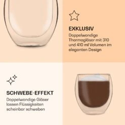 DUOS Jumbo Doppelwandiges Glas | Thermoglas | 2 X 310 Ml & 410 Ml | Trinkglas | Espressoglas, Teeglas, Shotglas | Für Heiße Und Kalte Getränke | Borosilikatglas| Hitze- Und Kältebeständig | Handgemacht | Spülmaschinenfest | Schwebe-Effekt -Haushaltsgeräte Rabatte 10040369 de 0005 logo