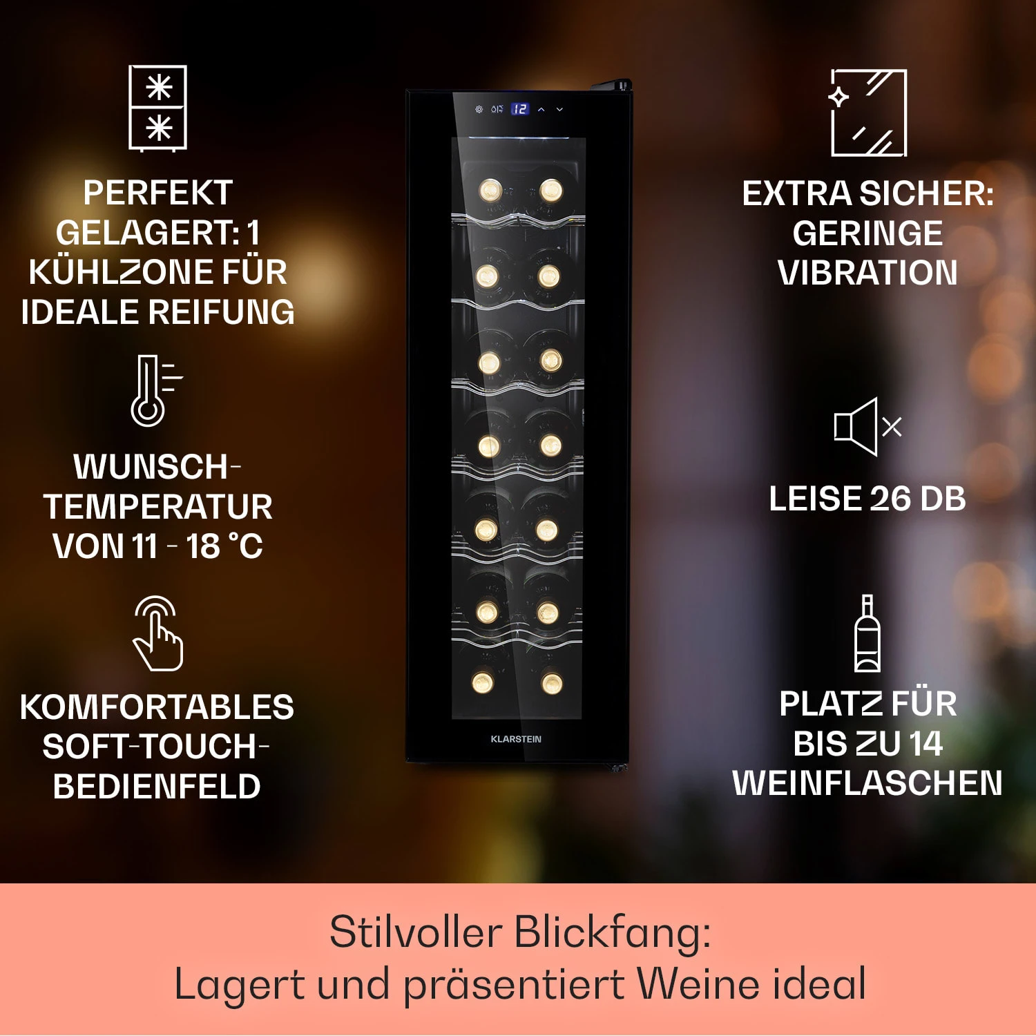 Barolo 14 Slim Uno Weinkühlschrank 46 Ltr 14 Flaschen 11-18°C SingleZone 2 Barolo 14 Slim Uno Weinkühlschrank 46 Ltr 14 Flaschen 11-18°C SingleZone – Bild 2