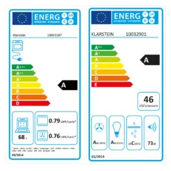 Klarstein Kalahari Limelight Einbau-Set Backofen + Abzugshaube 68Ltr 600 M³/h Schwarz Edelstahl -Haushaltsgeräte Rabatte 60002587 energy label